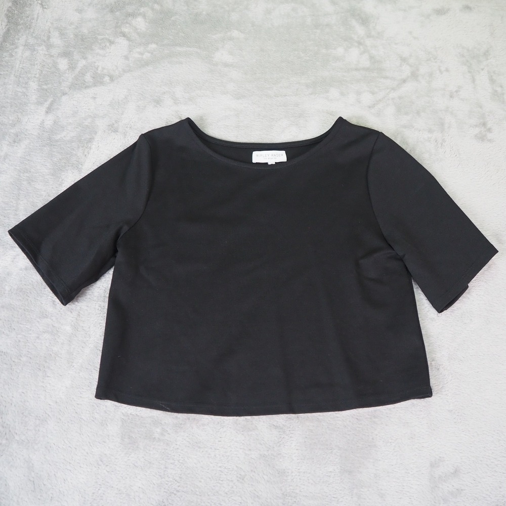 Ripley Rader Ponte Knit Short Sleeve Top Sz 3 Medium Crop Black NWT Modern